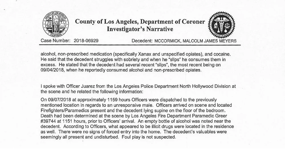 mac miller overdose: coroner investigators narrative